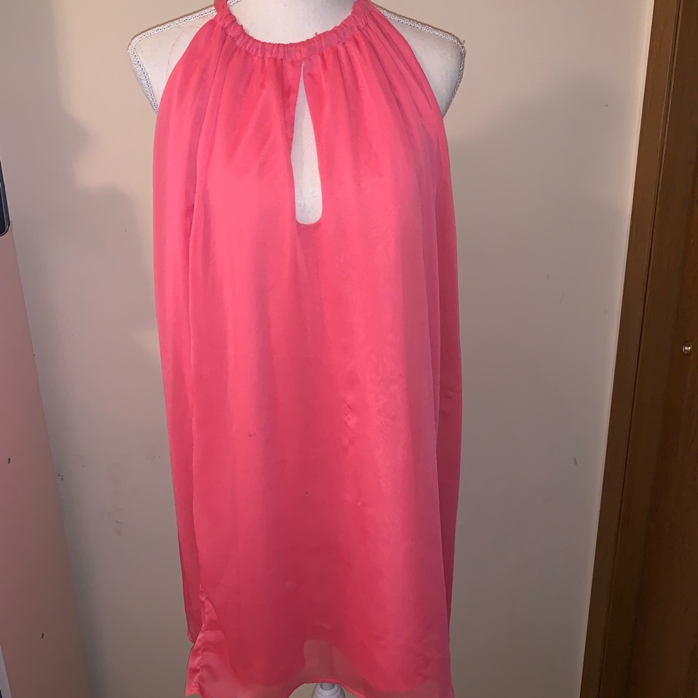 Coral mid-length key hole dress